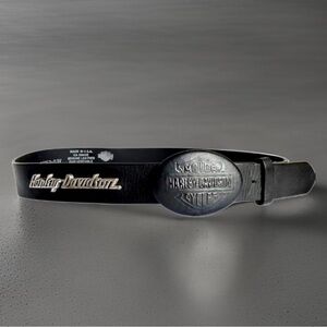 Vtg Harley Davidson Made in USA 🇺🇸 black leather belt signature lettering 34
